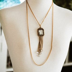 Vintage Glass Pendant Layered Necklace